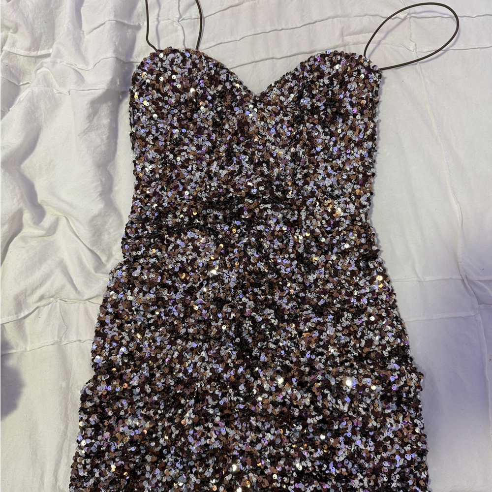 Nookie Whitney Sequin Dress in Chocolate size S